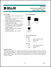 DS1816R-10/T&R datasheet: 3.3V EconoReset with Open Drain Output DS1816R-10/T&R