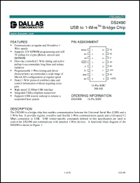 DS2490X datasheet: USB to 1-Wire Bridge Chip DS2490X