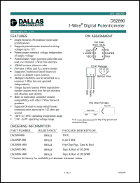 DS2890X datasheet: 1-Wire Digital Potentiometer DS2890X