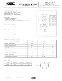 KRC231S datasheet: NPN transistor for switching applications, audio muting aplications, interface circuit and driver circuit applications. With built-in 2.2 kOm bias resistor. KRC231S