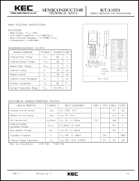 KTA1024 datasheet: PNP transistor for high voltage application KTA1024