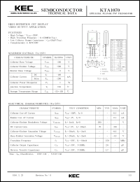 KTA1070 datasheet: PNP transistor for high definition CRT display video output applications KTA1070