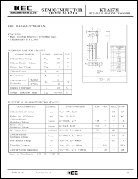 KTA1700 datasheet: PNP transistor for high voltage applications KTA1700
