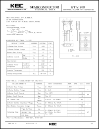 KTA1703 datasheet: PNP transistor for high voltage applications, DC-DC converter and low power switching applications KTA1703