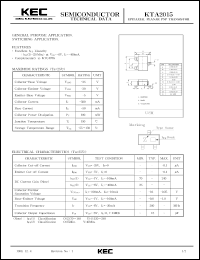 KTA2015 datasheet: PNP transistor for general purpose and switching applications KTA2015